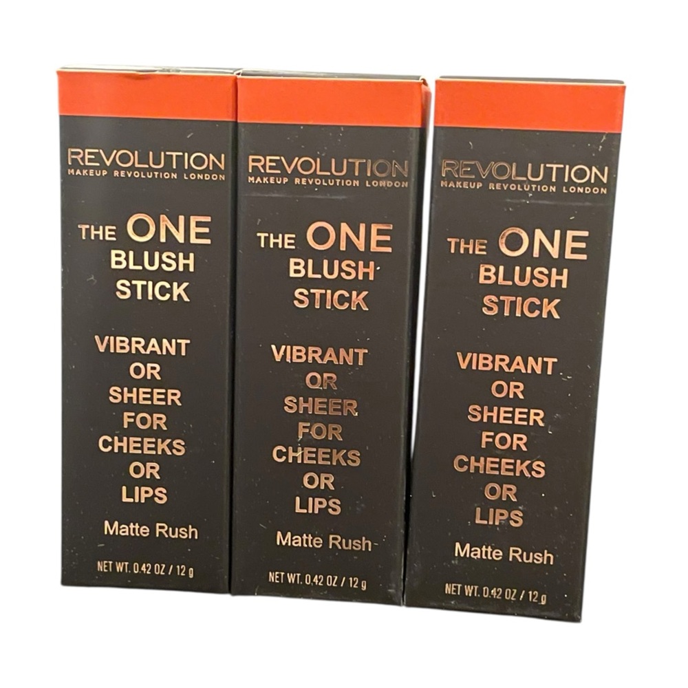 Revolution The One Blush‎ Stick In Matte Rush NEW Red Orange Cheeks Lips Vibrant